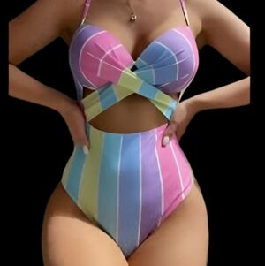 Source Unknown Pastel Rainbow Cutout One-Piece Swimsuit